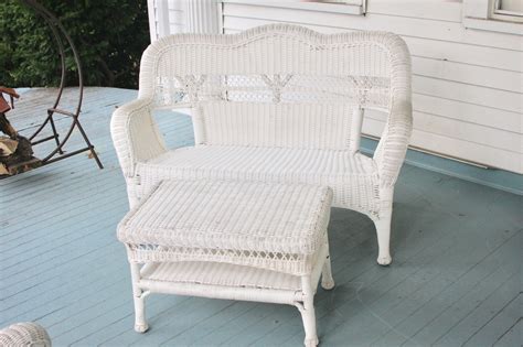White Resin Wicker Patio Loveseat And Coffee Table Ebth