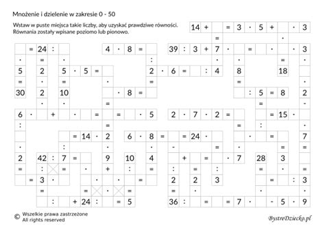 Krzyżówka Matematyczna Mnożenie I Dzielenie W Zakresie 50 Matematyka