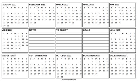 Printable 2022 Yearly Calendar Template Jan To Dec 2022 Calendars