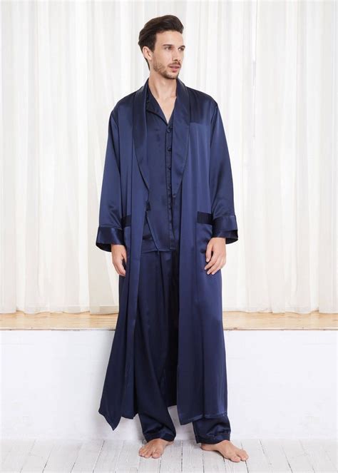Momme Contra Full Length Silk Pajamas Robe Set For Men Moda
