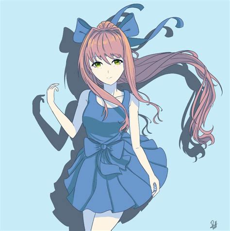 Monika In Casual Blue Clothes Ddlc Literature Club Anime Anime Art