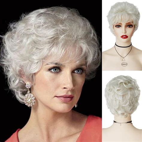 Gnimegil Synthetic Short Curly Hair Wig With Bangs Platinum Blonde