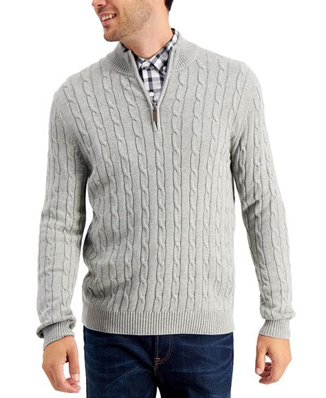 club room men s cable knit quarter zip cotton sweater created for macy s macy s