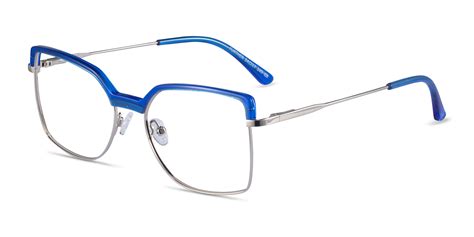 further geometric blue and silver full rim eyeglasses eyebuydirect