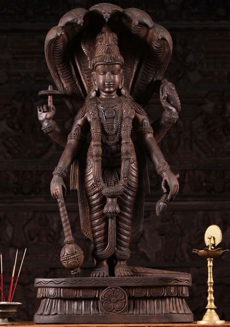 Sold Wood Standing Vishnu With Shesha And Club 36 98w9bb Hindu Gods And Buddha Statues