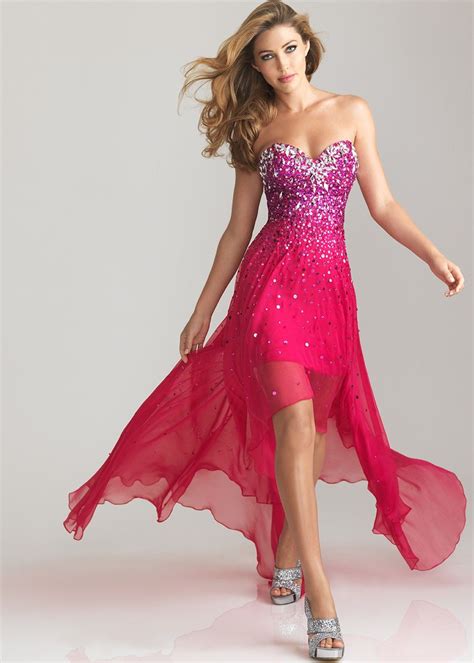 Cute Fuchsia Pink Strapless High Low Prom Dresses Formal Dress Hi