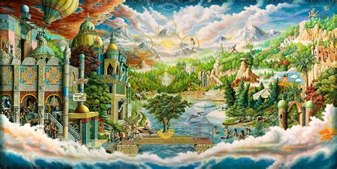 An Image Of A Fantasy City With Lots Of Trees And Clouds In The Sky