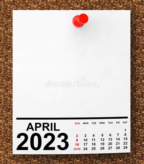 Calendar April 2023 On Blank Note Paper 3d Rendering Stock