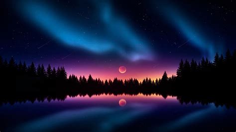 1366x768px 720p Free Download Colorful Night Stars Silhouette