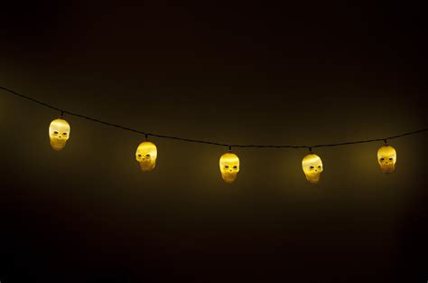 Free Stock Photo 12779 String Of Glowing Yellow Halloween Skull Lights
