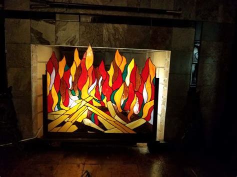 Stained Glass Roaring Fire Screen Wind And Weather Stained Glass Fireplace Screen Stained