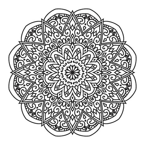 Ilustración de mandala en blanco y negro esquema dibujado a mano
