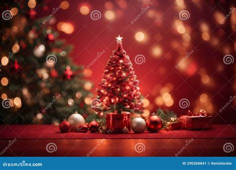 Christmas Tree Branches On Glittering Red Background Stock Illustration