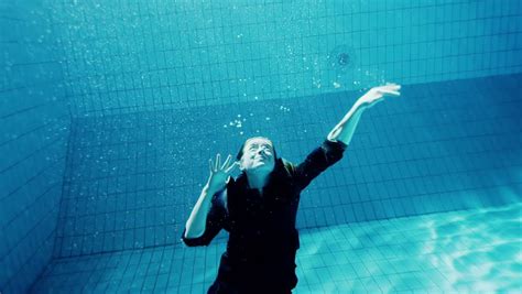 Drowning Underwater Businesswoman Struggling Try Make Stock Footage