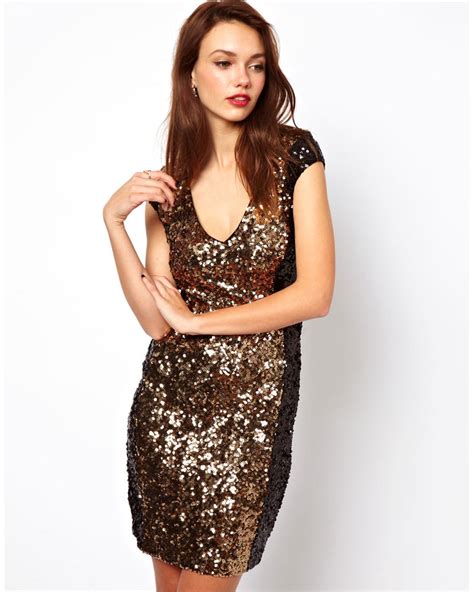 French Connection Sequin Dress In Metallic Lyst