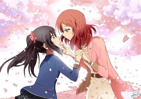 Black Hair Cherry Blossoms Flowers Love Live School Idol Project