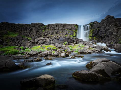 Beautiful Oxararfoss Waterfall In Thingvellir National