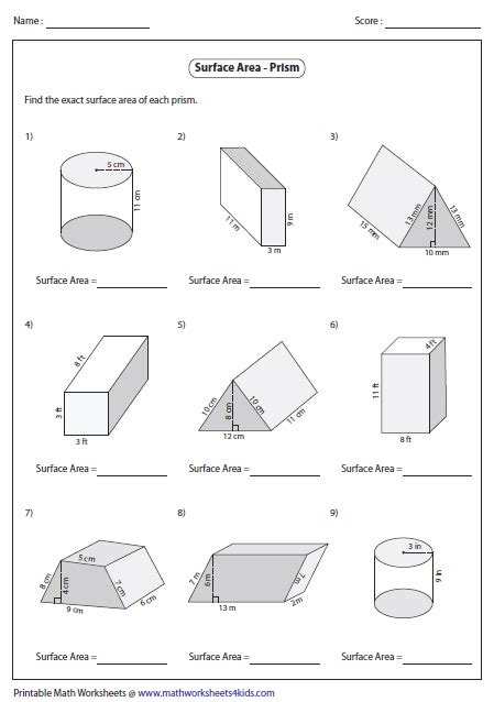 Volume Surface Area Worksheet