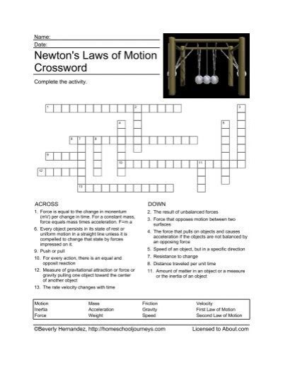 Newtons Laws Of Motion Crossword Homeschooling