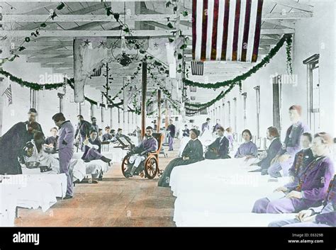 Civil War Era Photograph 1861 To 1865 Interior Of Union Army Hospital