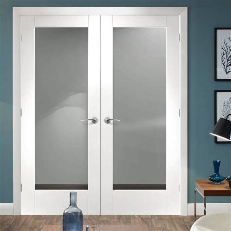 Pattern 10 White Primed French Door Pair Clear Glass French Doors