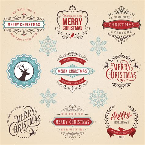 Vintage Christmas Typographic Design Set Vector Free Download