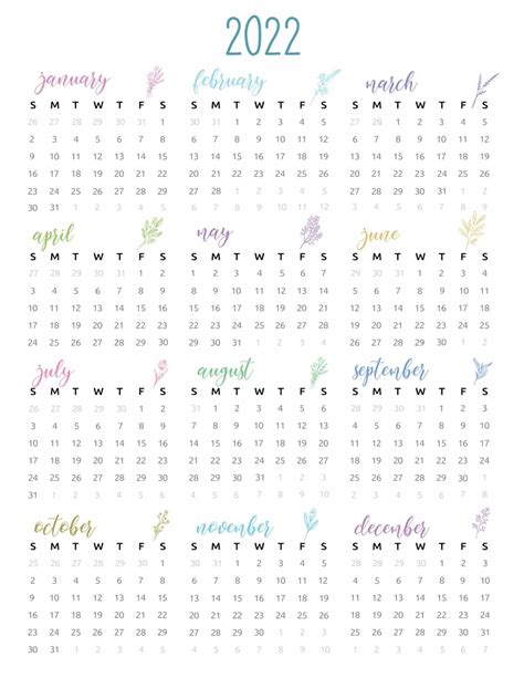 2022 Yearly Calendar Printable World Of Printables