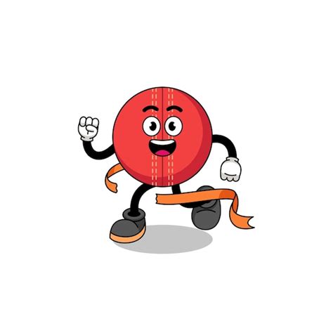 Premium Vector Mascot Cartoon Of Cricket Ball Running On Finish Line
