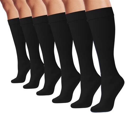 Womens Trouser Socks 6 Pairs Silky Knee High Nylon Dress Socks Opaque Stretchy