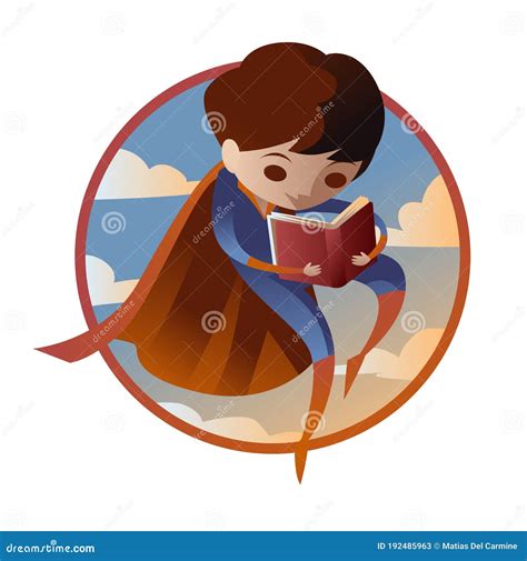 Young Superhero Boy Reading A Book Stock Vector Illustration Of