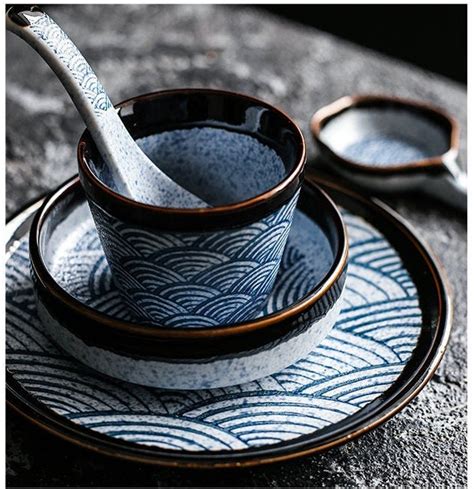 Handmade Japanese Ceramic Dining Tableware 5 Pieces Set Etsy