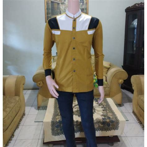 Jual Baju Koko Kombinasi Warna Kuning Kunyit Hitam Putih Size Xl