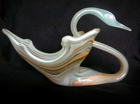 Murano Hand Blown Art Glass Swan Bowl Centerpiece