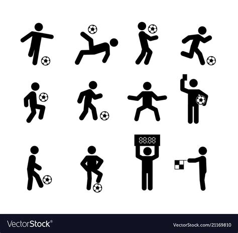 Football Soccer Player Actions Poses Stick Figure Icon Symbol Sign