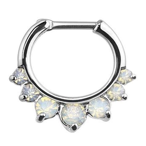 Septum Clicker Ring 16 Gauge Crystal Aurora Gem Piercing Body Jewelry In 2021 Septum Piercing