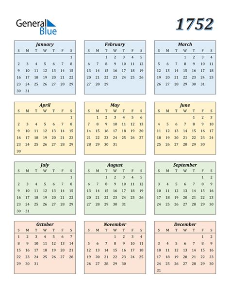 1752 Calendar Pdf Word Excel