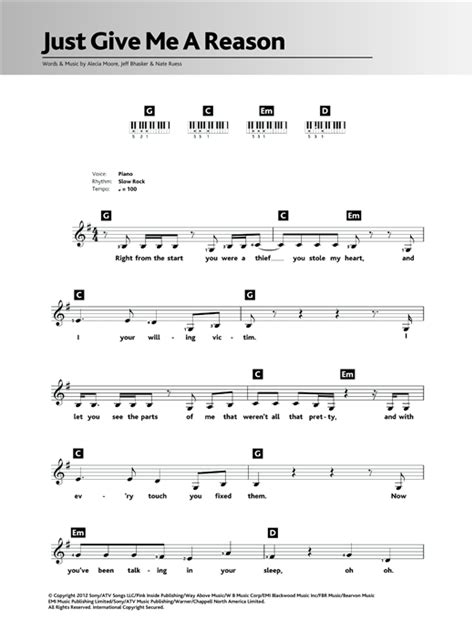 Just Give Me A Reason Feat Nate Ruess Sheet Music By Pink Keyboard