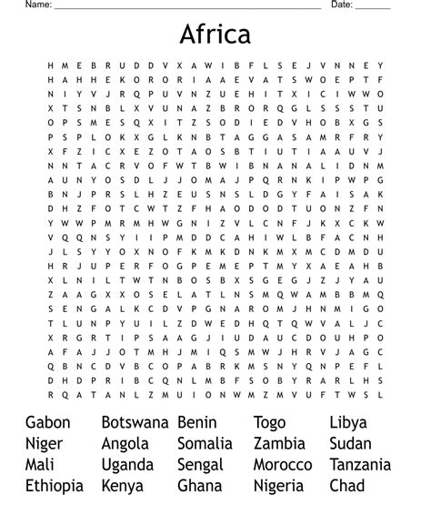 Africa Word Search Wordmint