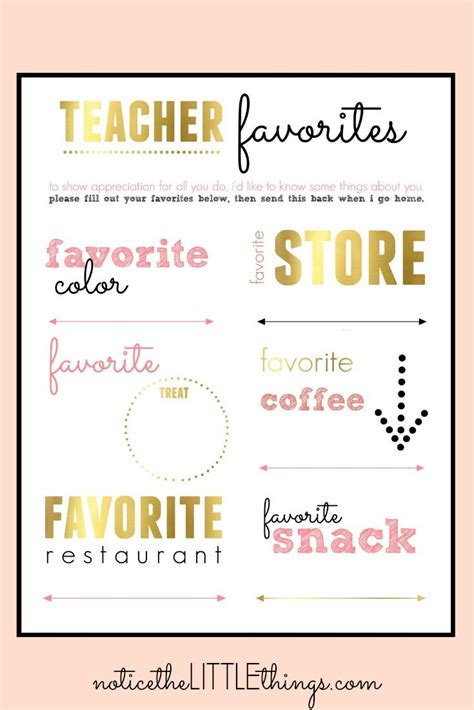 Teacher Favorites Printable • Notice The Little Things Teacher