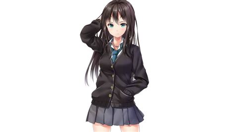 Wallpaper Anime Black Hair Schoolgirl Clothing Girl