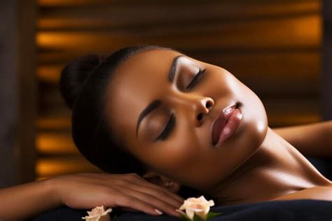 Premium Ai Image Young Black Woman Enjoying Massage In Spa Salon Relaxed Female Lying On Table