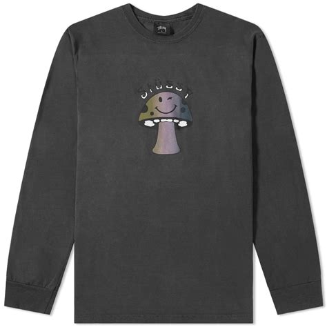 Stussy Long Sleeve Shroom Pigment Dyed Tee Black End Us