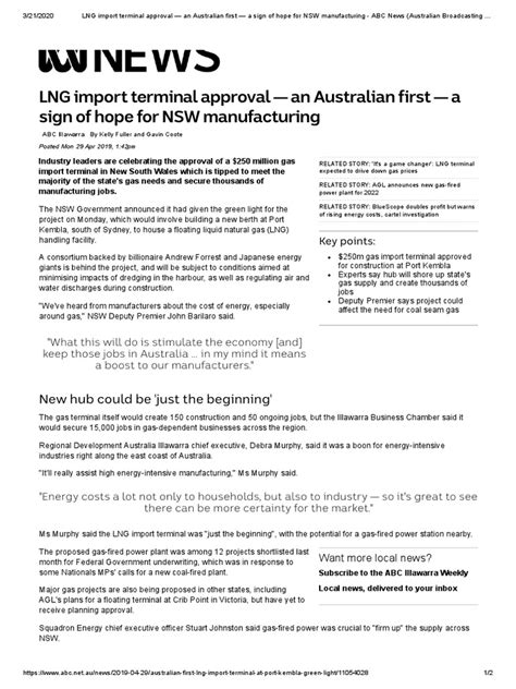 Lng Import Terminal Approval An Australian First A Sign Of Hope For Nsw Manufacturing Abc