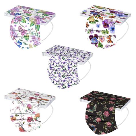 50pc Flower Printed Face Mask For Women 3 Ply Disposable Masks Colors