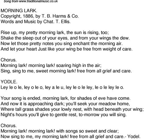 Yodel songs from the alps. Old Time Song Lyrics for 38 Morning Lark