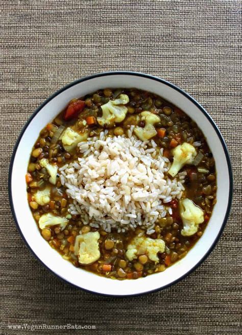 Healthy Vegan Lentil Soup With Cauliflower And Rice
