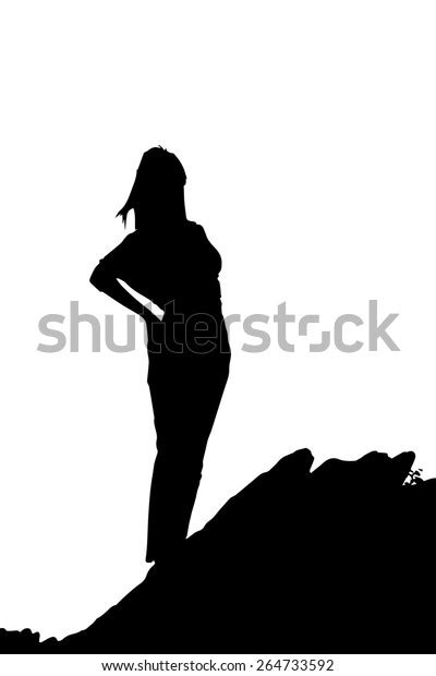Woman Silhouette On Mountain Cliff Vector Stock Vector Royalty Free