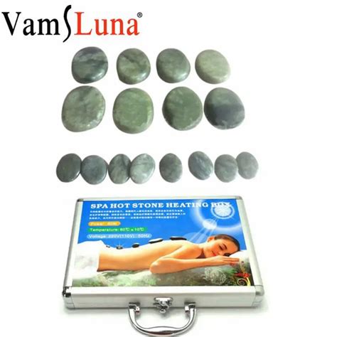 16pcs green jade massage hot stone set and gem massage stone with heating aluminum box