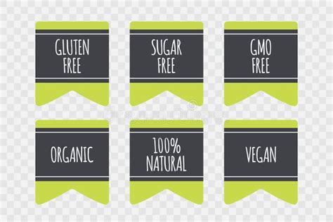 Gluten Sugar Gmo Free Organic Vegan 100 Natural Label Icon Vector