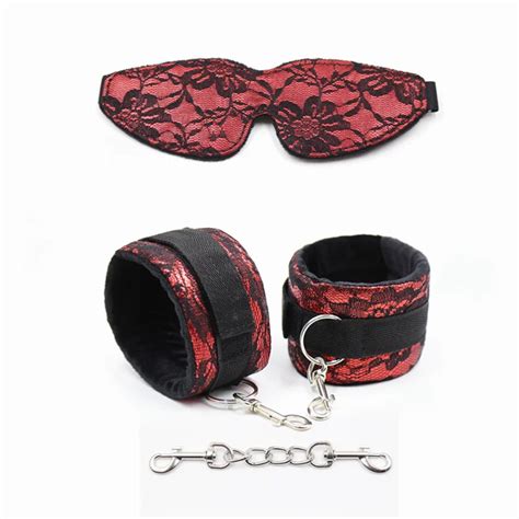 Red Lace Ecstasy Shading Eye Mask And Handcuffs Set For Couple Fetish Bdsm Bondage Flirting In